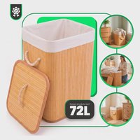 Cesto De Roupa Suja 72l De Bambu Dobrável Alças Malular Natural