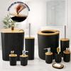 Kit Banheiro Completo Lixeira C/ Tampa Detalhes Em Bambu Luxo