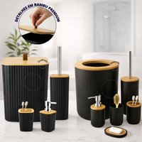 Kit Banheiro Luxo c/ Bambu: Toque de elegância e praticidade! ✨