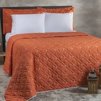 Kit Cobre Leito Queen 6 Peças Terracota Bordado Percal 200 Fios