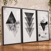 Kit 3 Quadro de Parede Geométrico Neutro Preto Abstrato Moldura Sala Copa