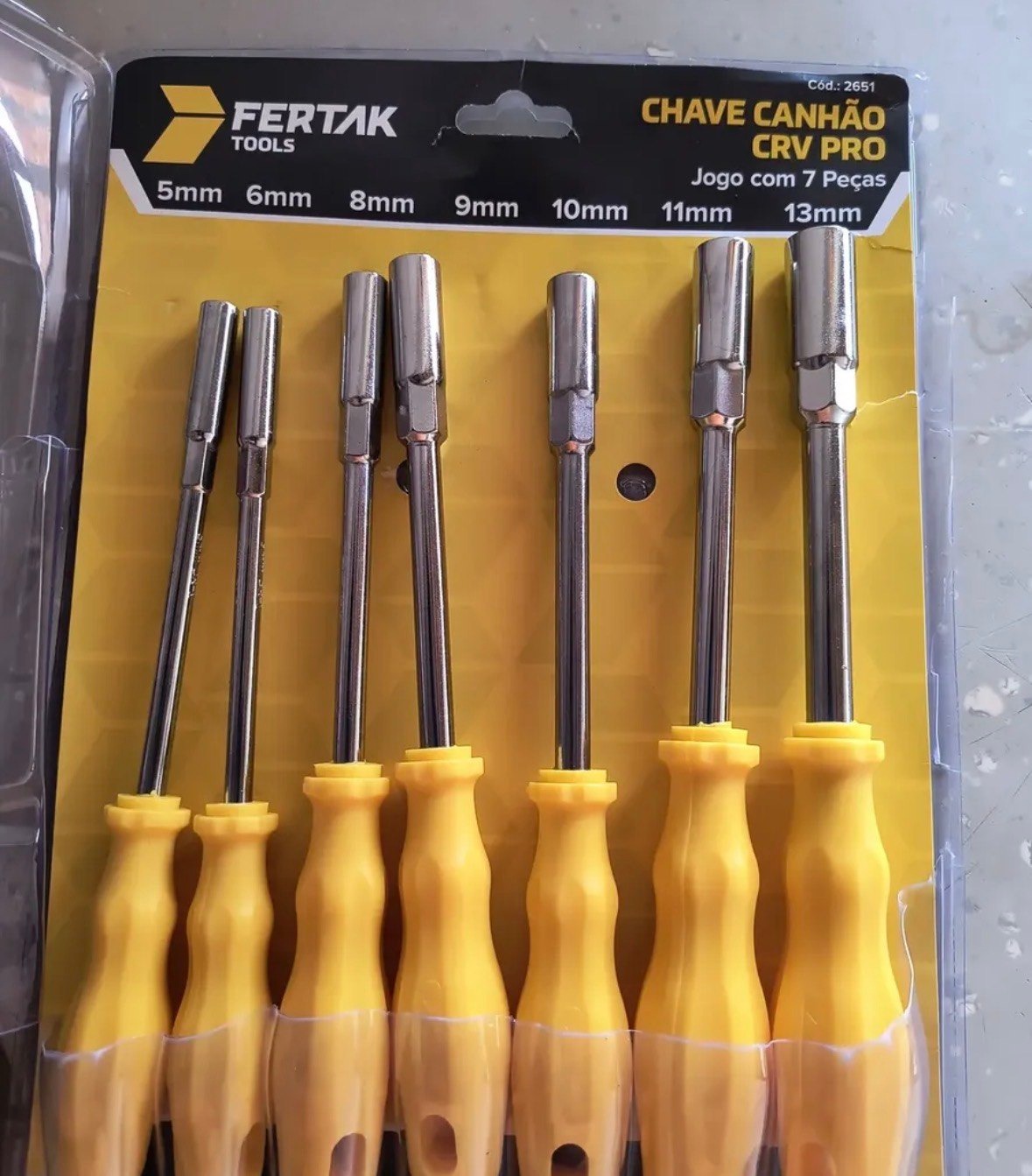 Jogo Chave Canhão Longo Soquete Profissional 7 Peças Fertak Cor Amarelo