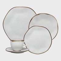 Aparelho De Jantar 30 Peças Ryo Maresia Oxford Porcelana Off White e Marrom