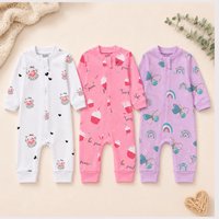 Kit 3 Macacões Sonho & Baby Manga Longa 100% Algodão Menina