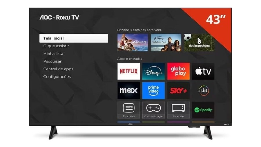 Smart TV AOC 43" Full HD LED Roku Wi-Fi USB HDMI 43S5155/78G