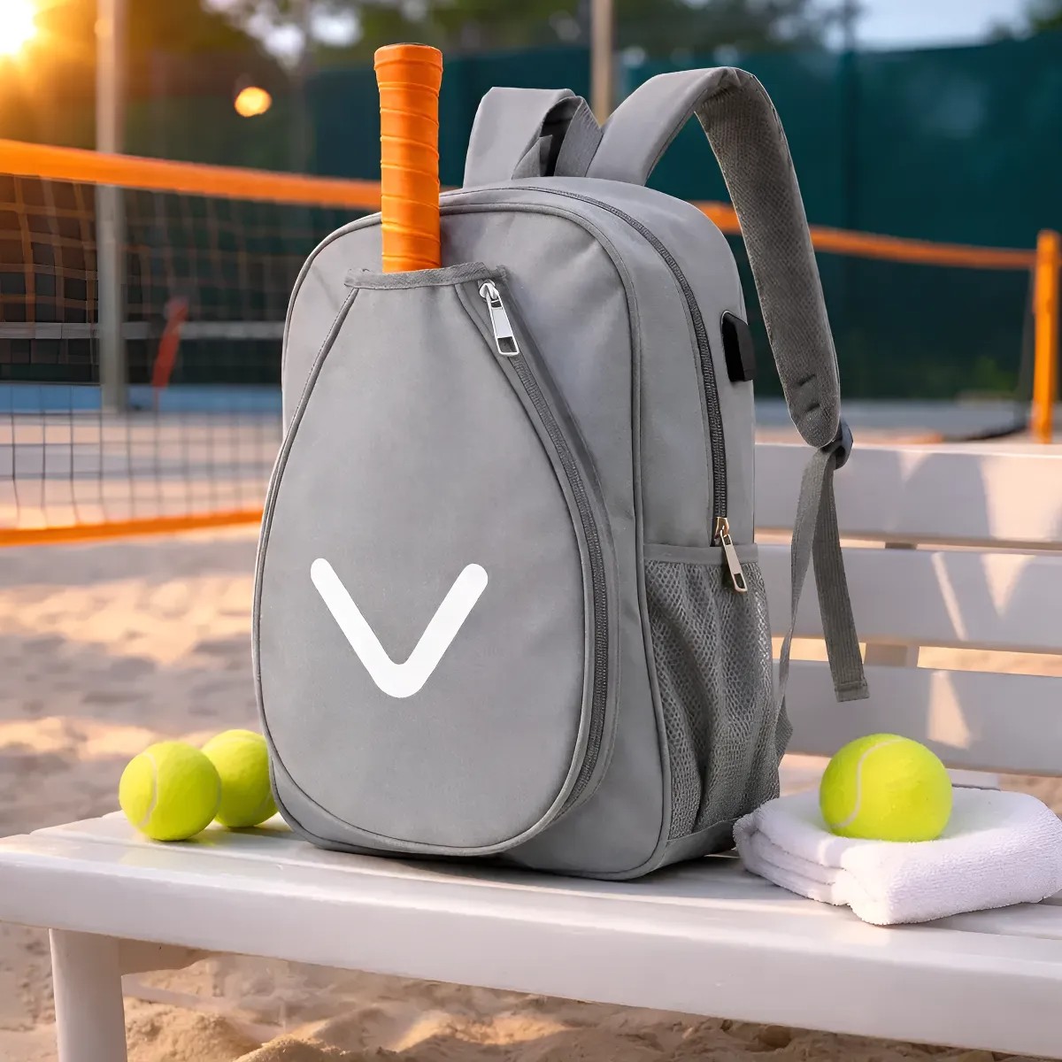 Raqueteira Mochila Porta Raquete Beach Tennis Reforçada Cinza Claro
