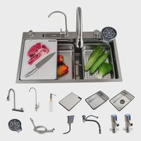 Cuba Cascata Premium Completa Com Acessórios Torneira Monocomando E Lavador De Copos Cozinha Gourmet Aço Inox 304 Cor Prata Widna