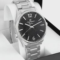 Relógio Masculino Champion CN27670T Cor da Correia Prateado com Fundo Preto Prova D´Agua 50 Metros Minimalista