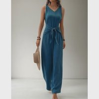 Macacão Feminino Casual Decote V Azul Claro Azul-claro P