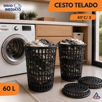 Kit 02 cestos telado 60L com tampa: seu lar organizado! ✨