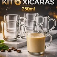 Jogo De 6 Xicara De Café Chá 250 Ml Praticasa Caneca Vidro Transparente