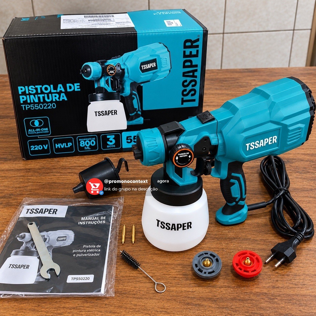 Pistola De Pintura Elétrica Pulverizador Hvlp 550w Com 3 Bicos