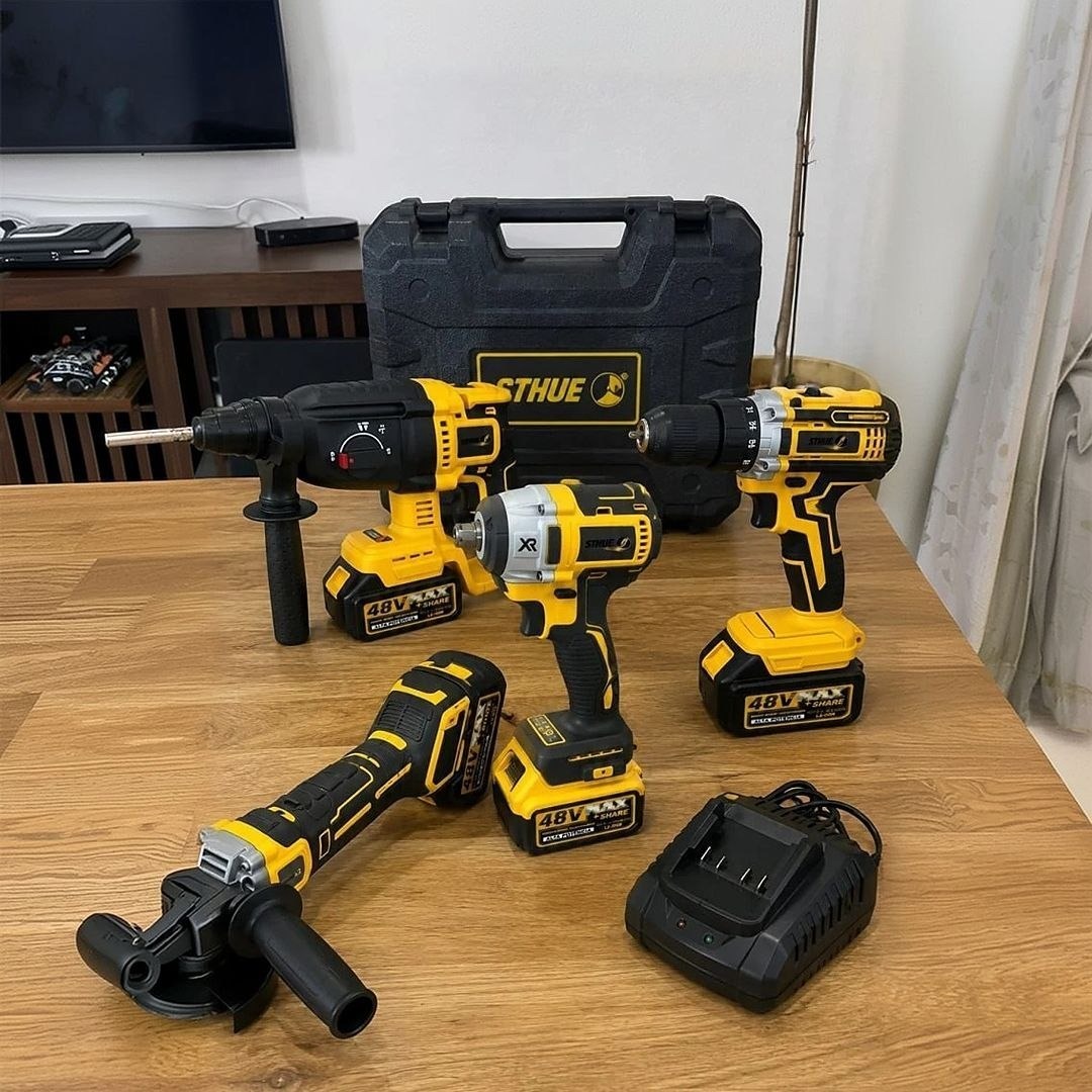 Kit Multi Ferramentas 4 Em 1 48v Sem Fio Com 2 Baterias Furadeira Parafusadeira Martelete Esmerilhadeira Chave De Impacto Com Maleta Alta Potência Uso Profissional E Doméstico Simake