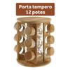 Porta Tempero em Bambu Giratório 12 Potes Condimentos Bambu luxo