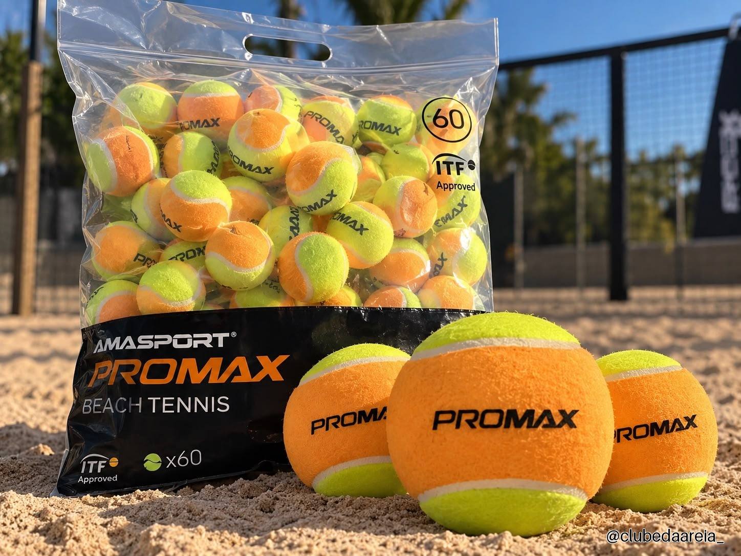 Saco 60 Bolas Beach Tennis Ama Pro Max Itf Stage 2 Bolinha Padrão