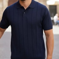 Camisa Polo Masculina Tricot Casual Canelada Original Azul-marinho Liso Gg