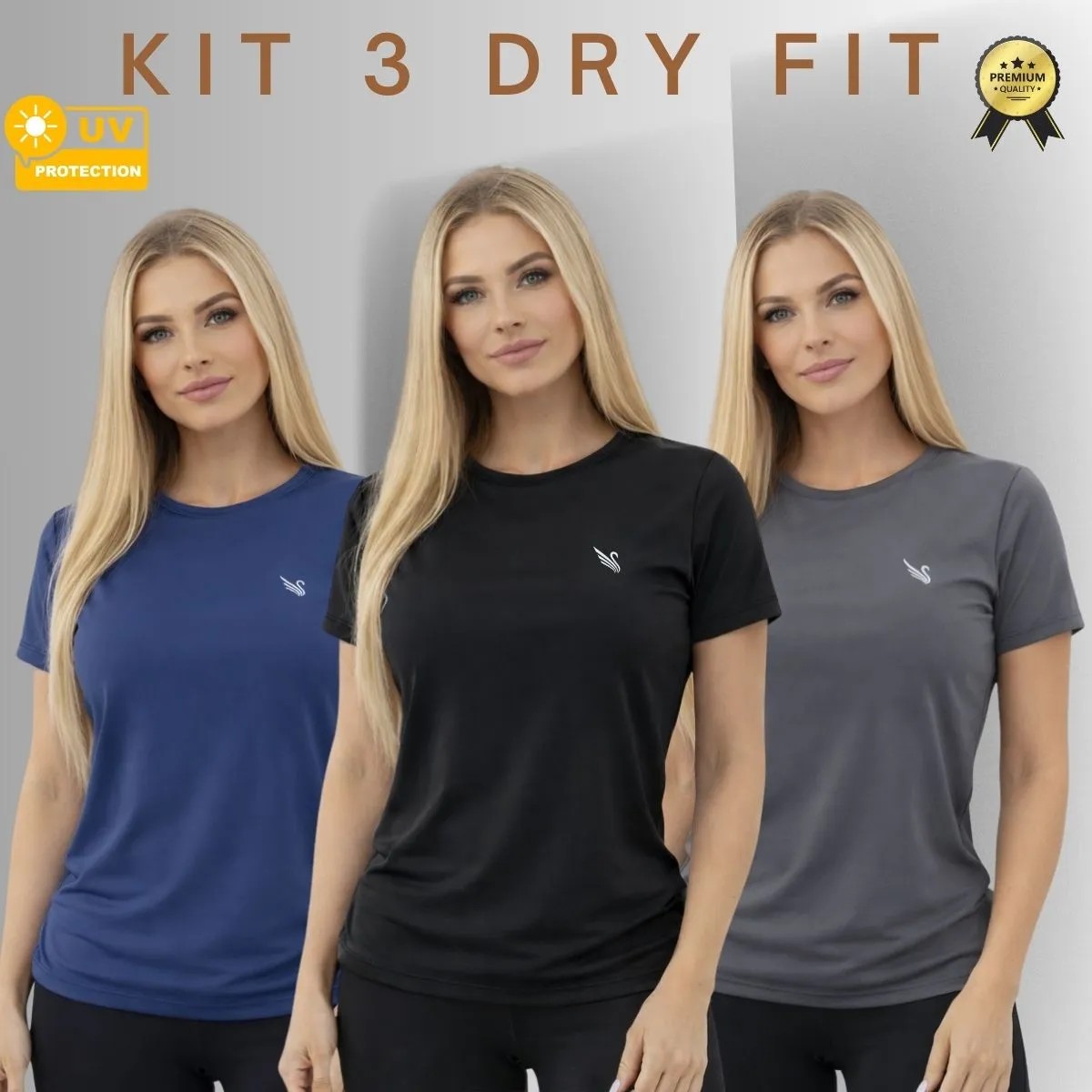 Kit 3 Blusas Camisas Feminina Para Academia Dryfit Uv 50+
