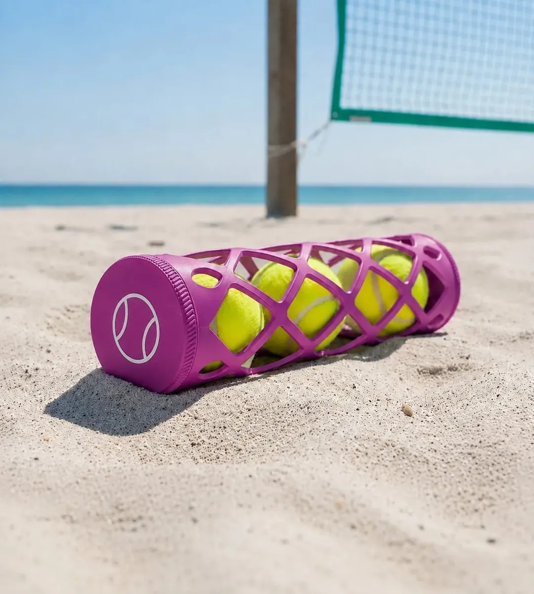 Porta Bolinhas Beach Tennis Pedal E Tênis Tubo Organizador Rosa/branco