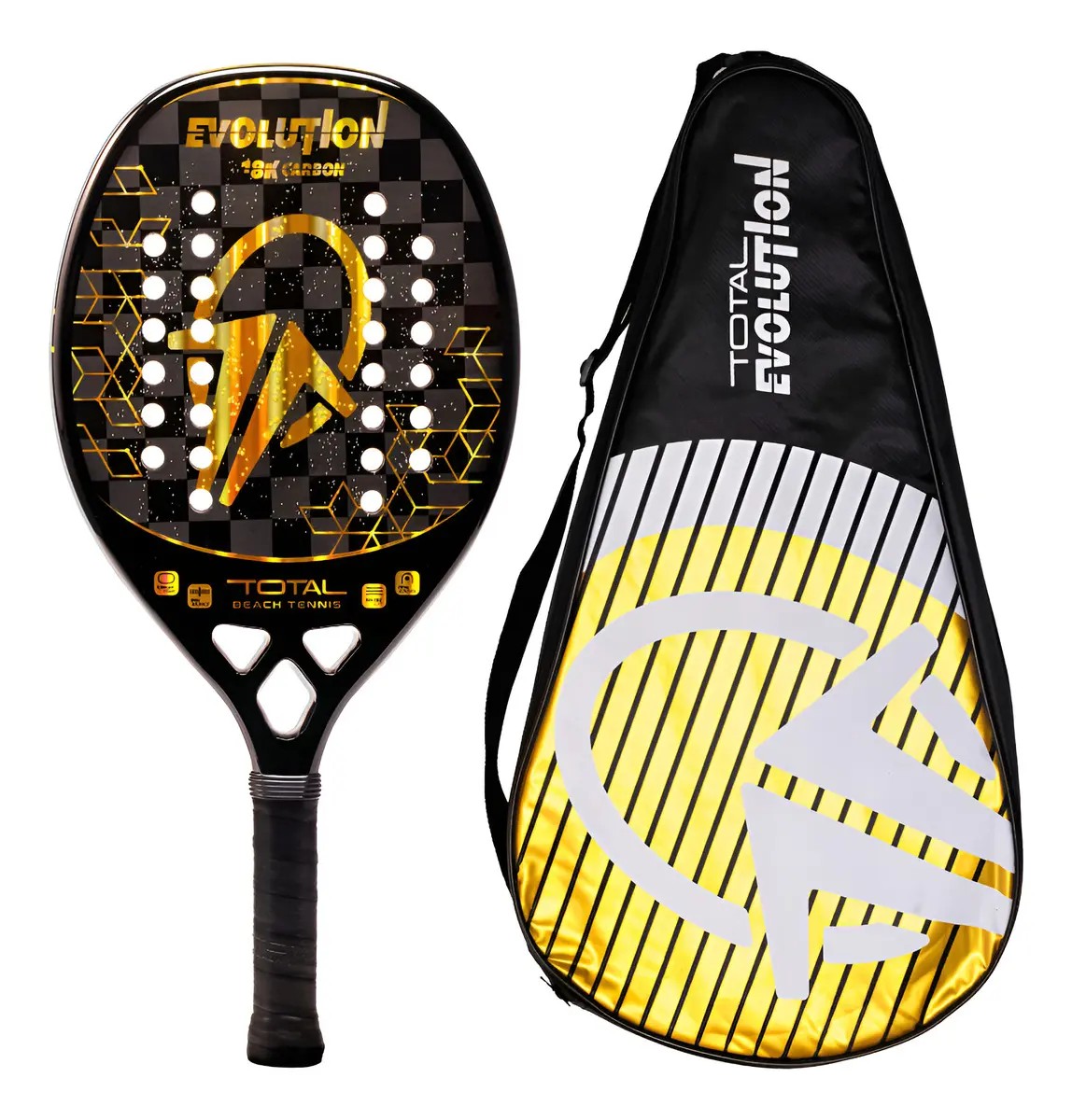 Raquete Beach Tennis Carbono 18k Total Evolution Golden Cor Dourado | Leve e Equilibrada