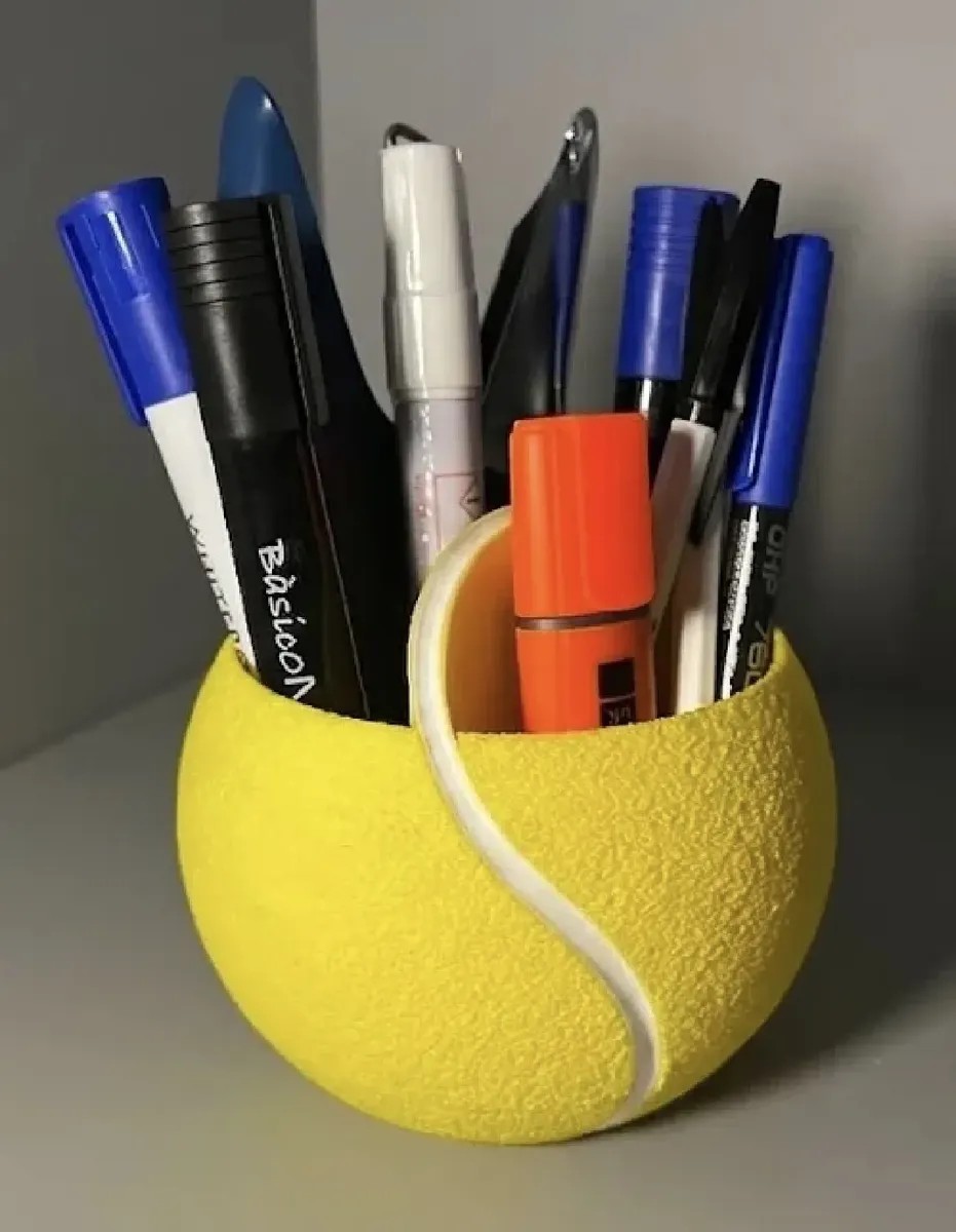 Porta-lápis Organizador De Mesa Bola De Tênis Amarelo