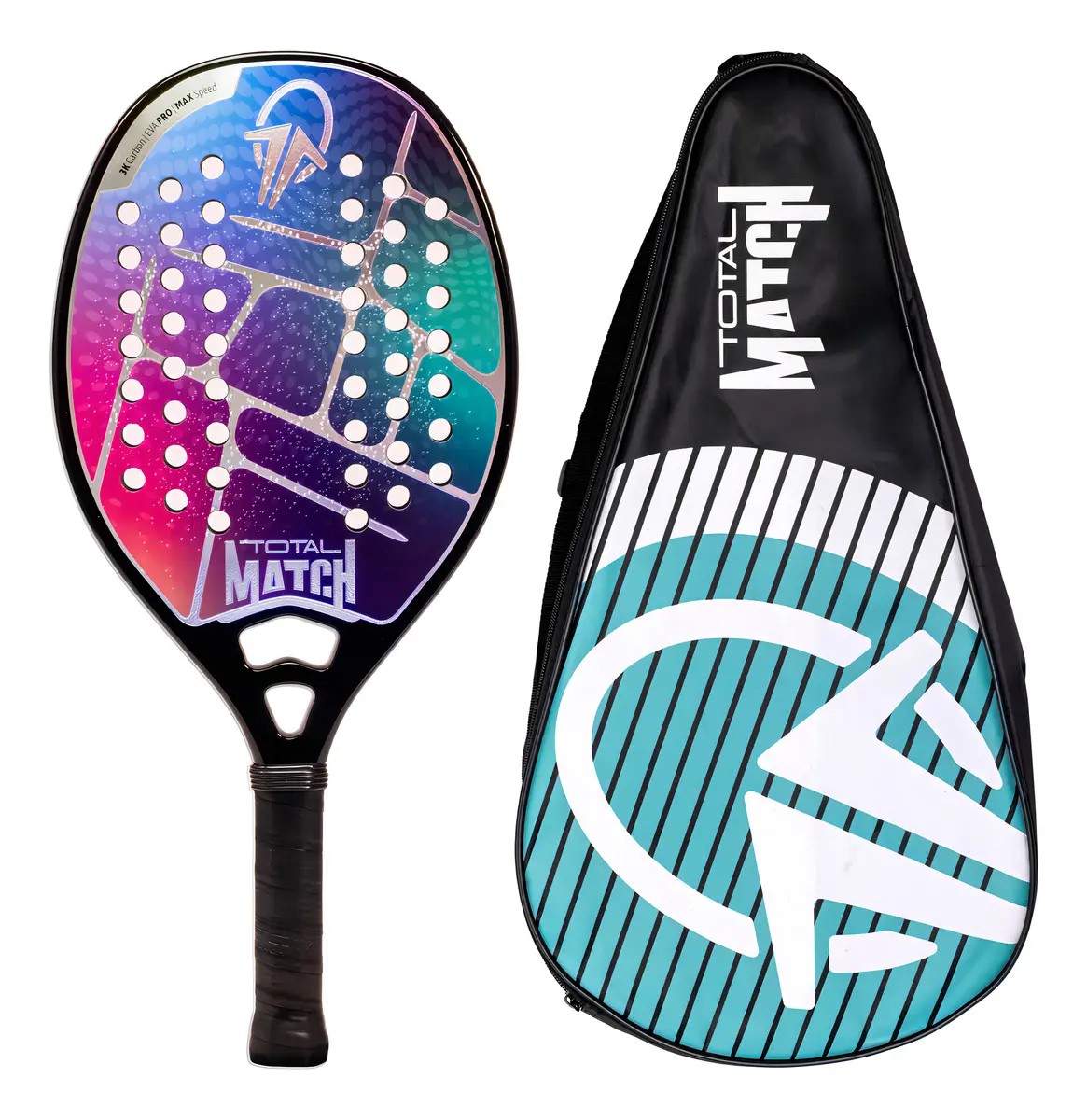 Raquete Beach Tennis Carbono 3k Total Match 2026 com Capa | Leve (320g) e Equilibrada (25cm)