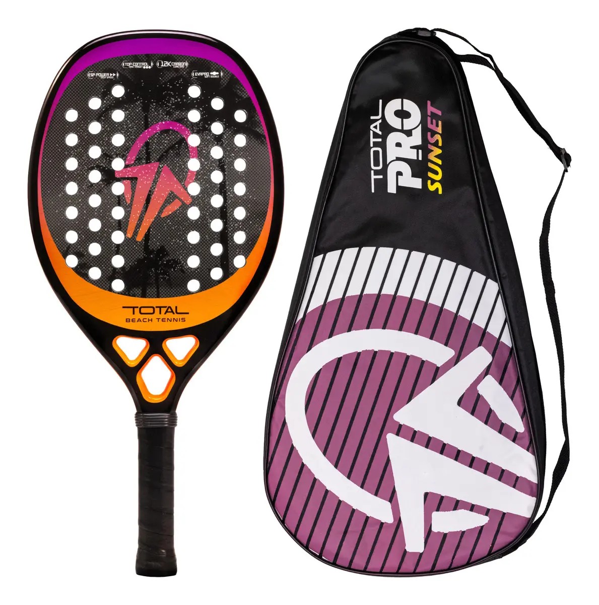 Raquete Beach Tennis Carbono 12k Total Pro Sunset + Capa | Leve e Equilibrada