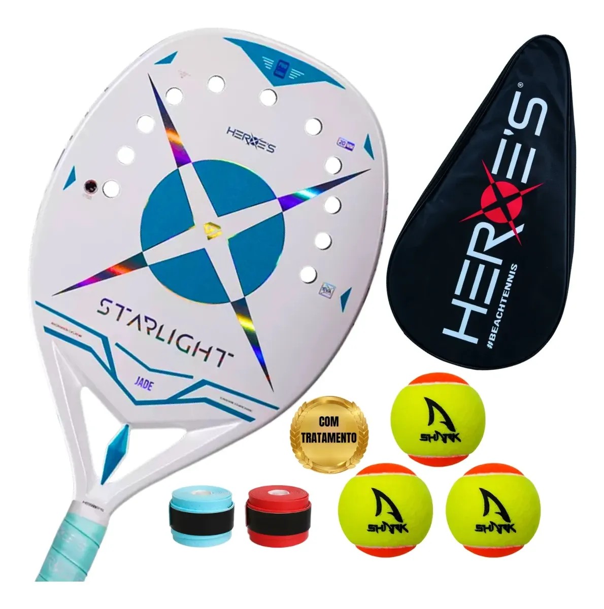 Raquete De Beach Tennis Heroes Starlight Carbono3k +brindes Starlight Com Tratamento