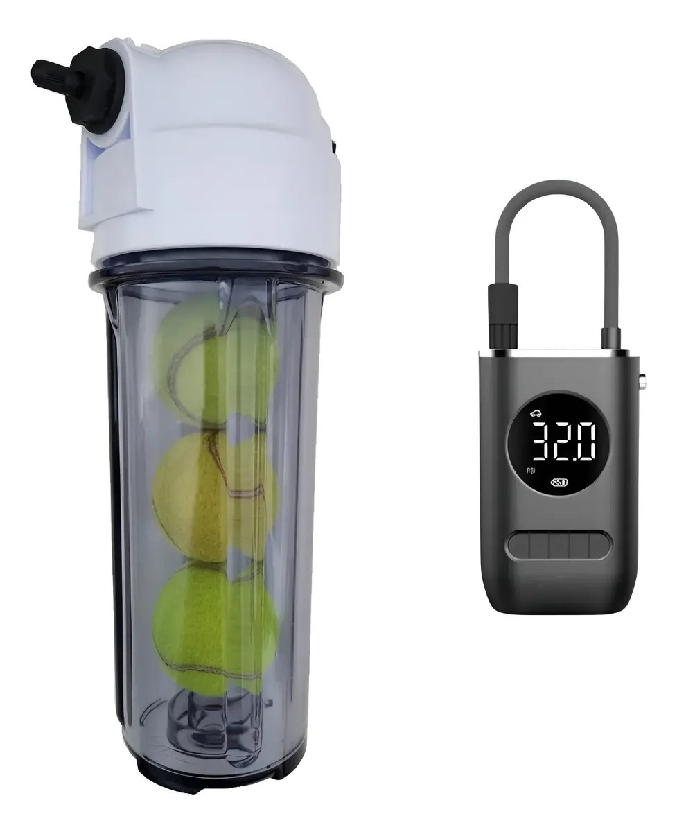 Pressurizador Bolas Tênis Padel Beach Com Bomba Automática Branco/fumê