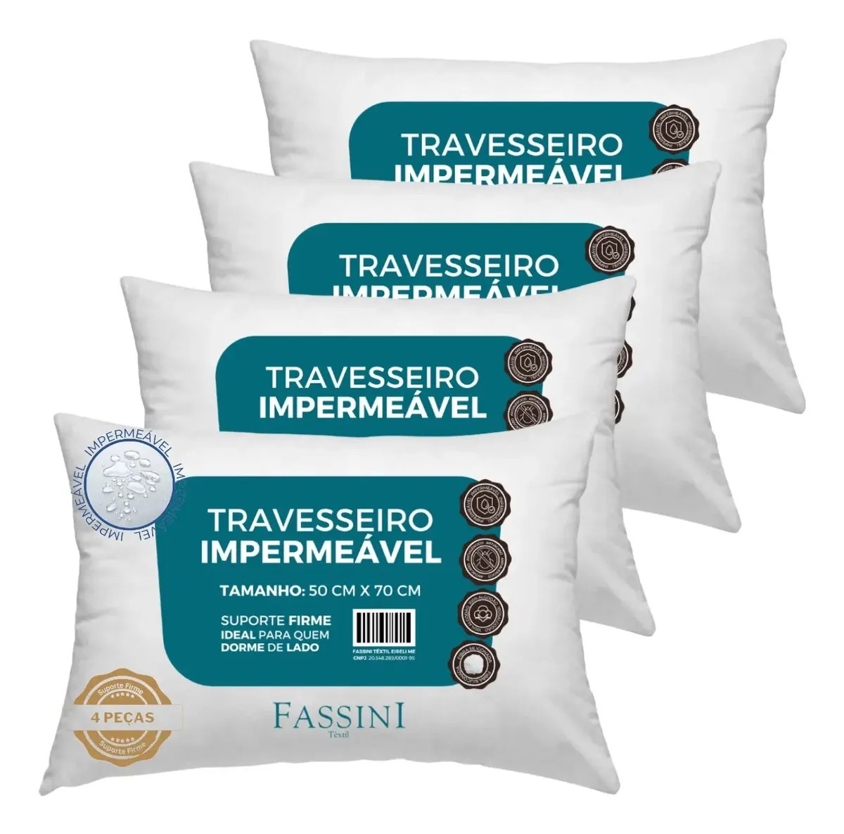 4 Travesseiros Antialérgico Impermeável 50x70cm