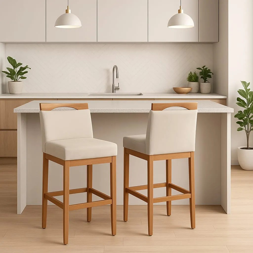 Banqueta Alta Para Balcão Com Encosto Madeira (2 unidades)