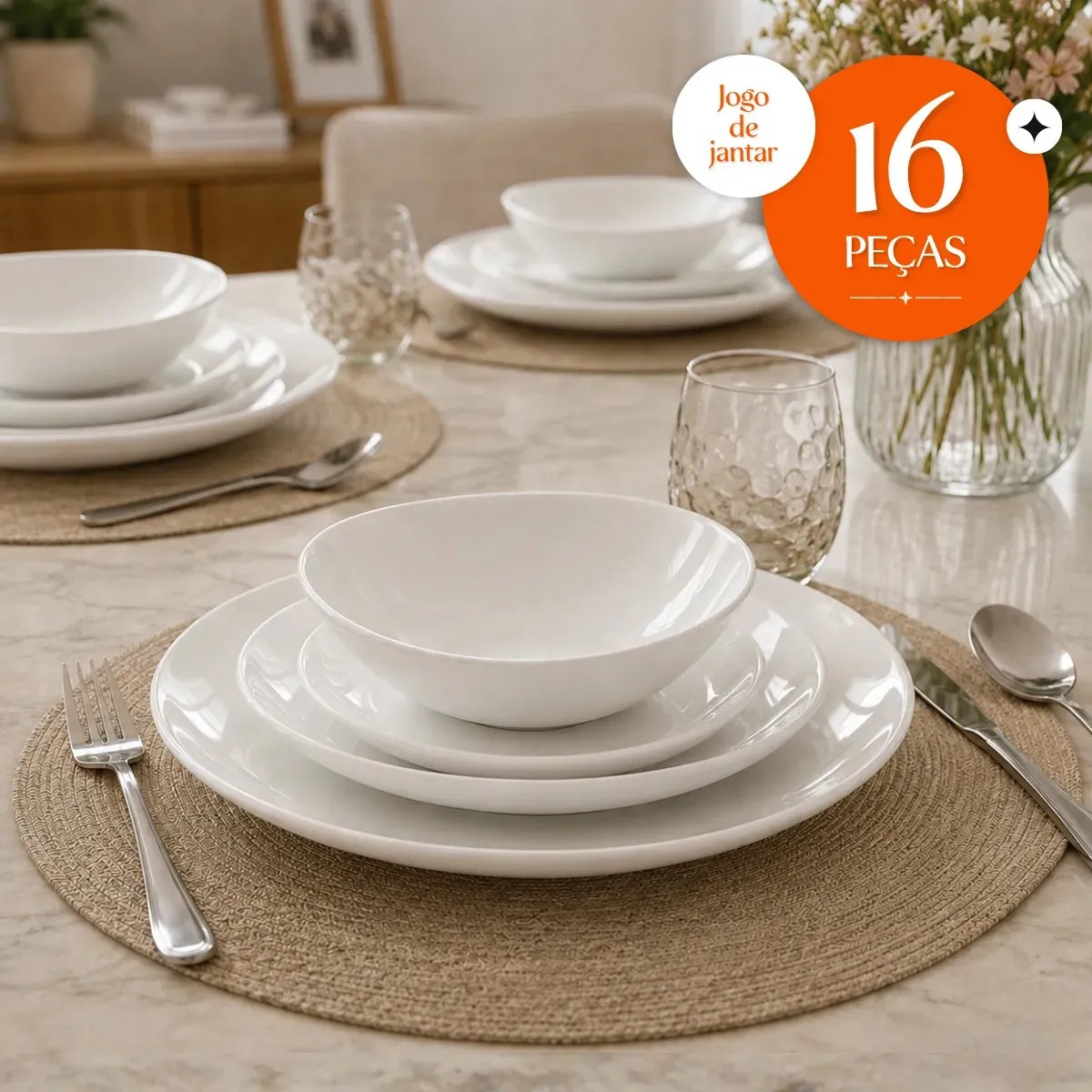 Aparelho de Jantar 16 Peças Opalino Branco