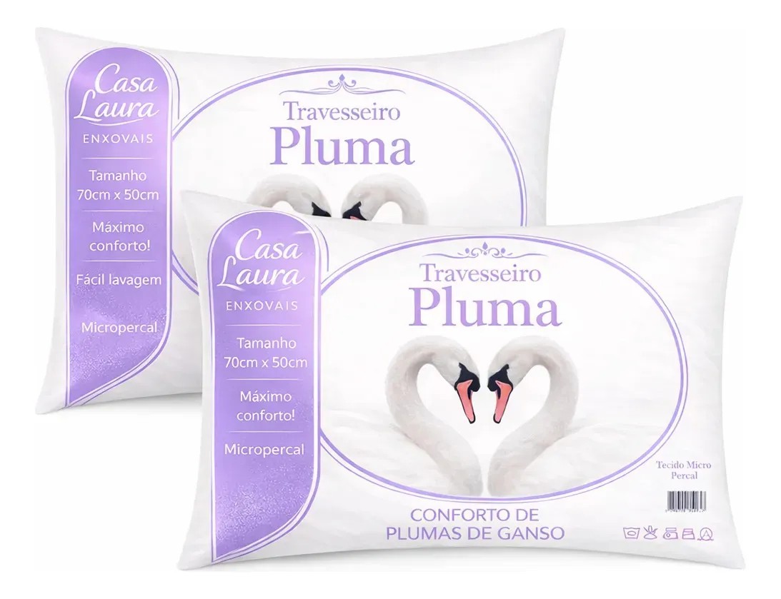 Kit com 2 Travesseiros Antialérgico Pluma De Ganso 70cm X 50cm