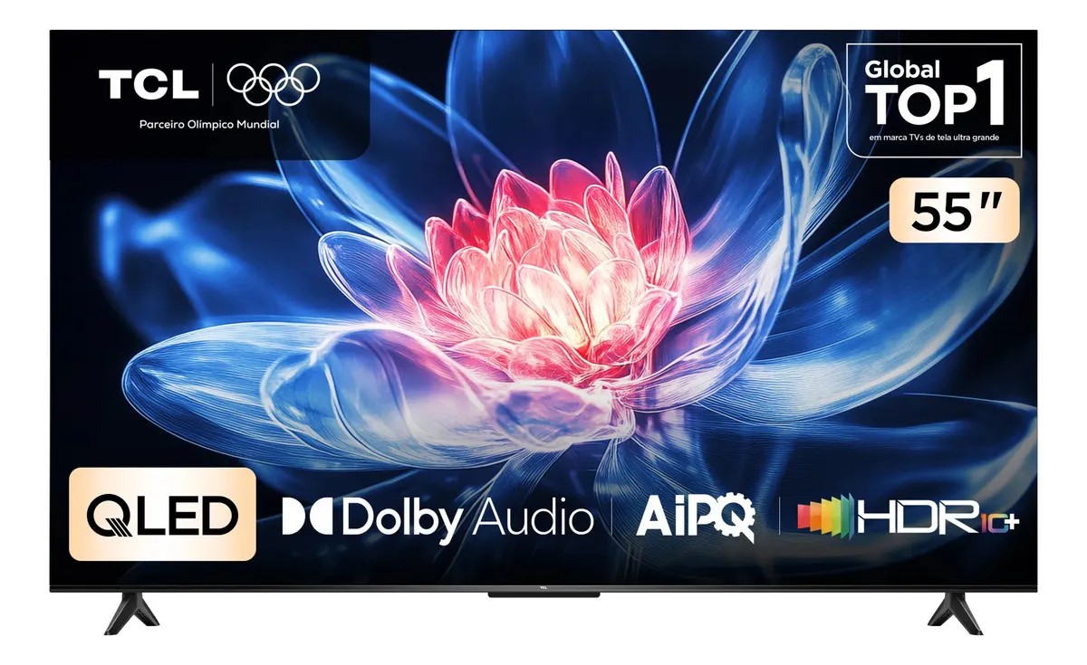 Smart TV TCL 55 Polegadas QLED 4K T6C Wi-Fi Bluetooth Google TV Tela HVA e HDR10+ 55T6C