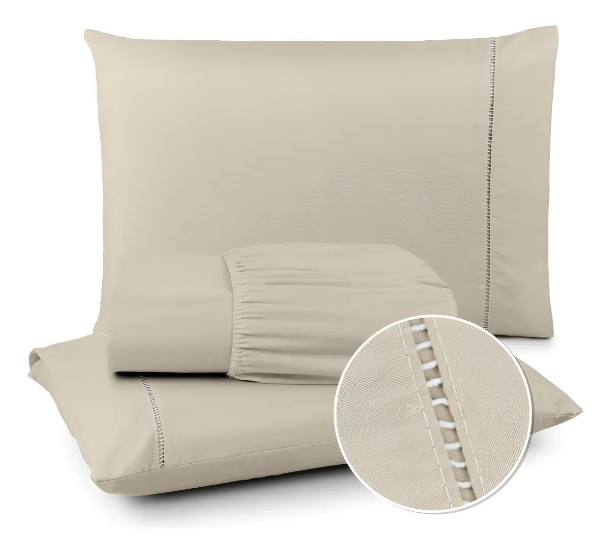 Jogo De Lençol 400 Fios Ponto Palito Cama Queen 03 Peças