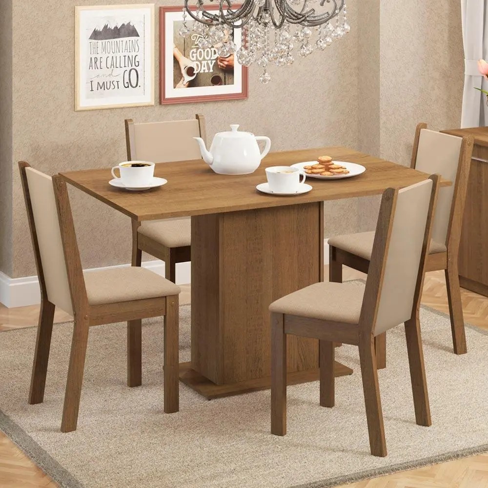 Sala De Jantar Madesa Talita Mesa Tampo Madeira 4 Cadeiras