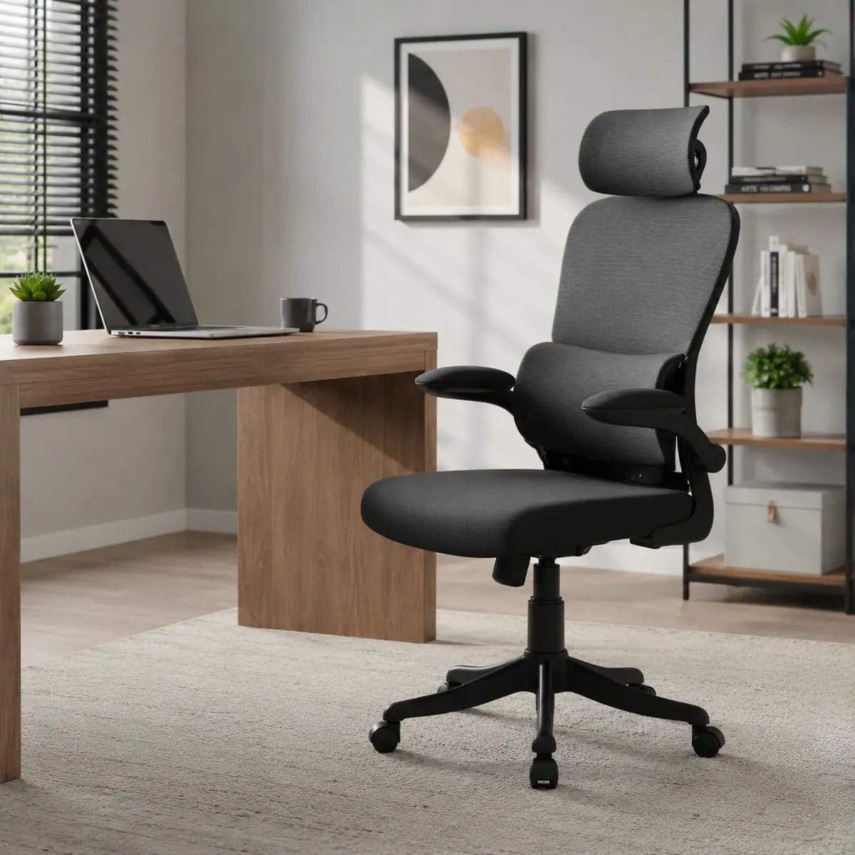 Cadeira De Escritório Estofada Ergonômica Lombar E Cervical
