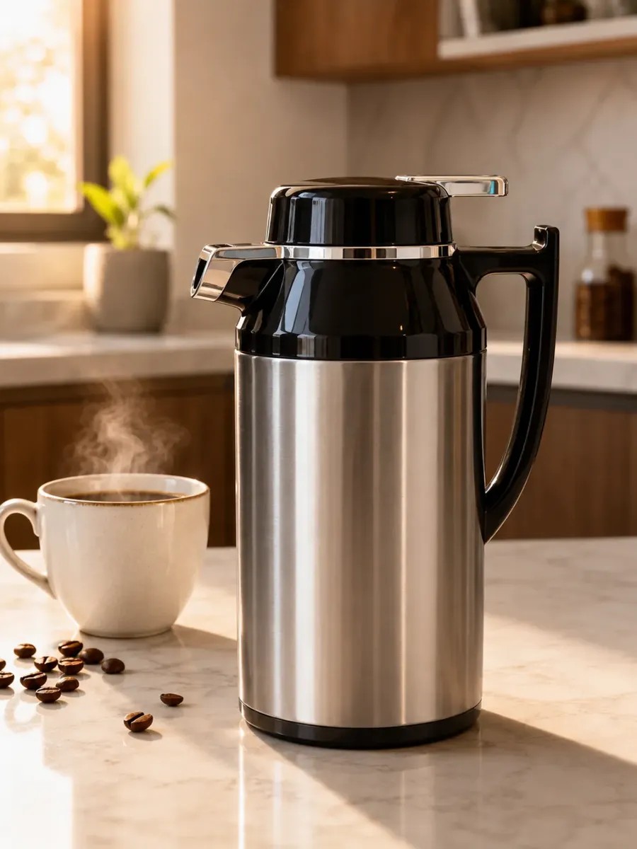 Garrafa Café Chá Inox 1L com Ampola de Vidro Premium Luxo