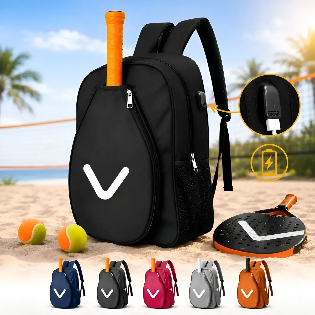 Raqueteira Mochila Porta Raquete Beach Tennis Reforçada Preto