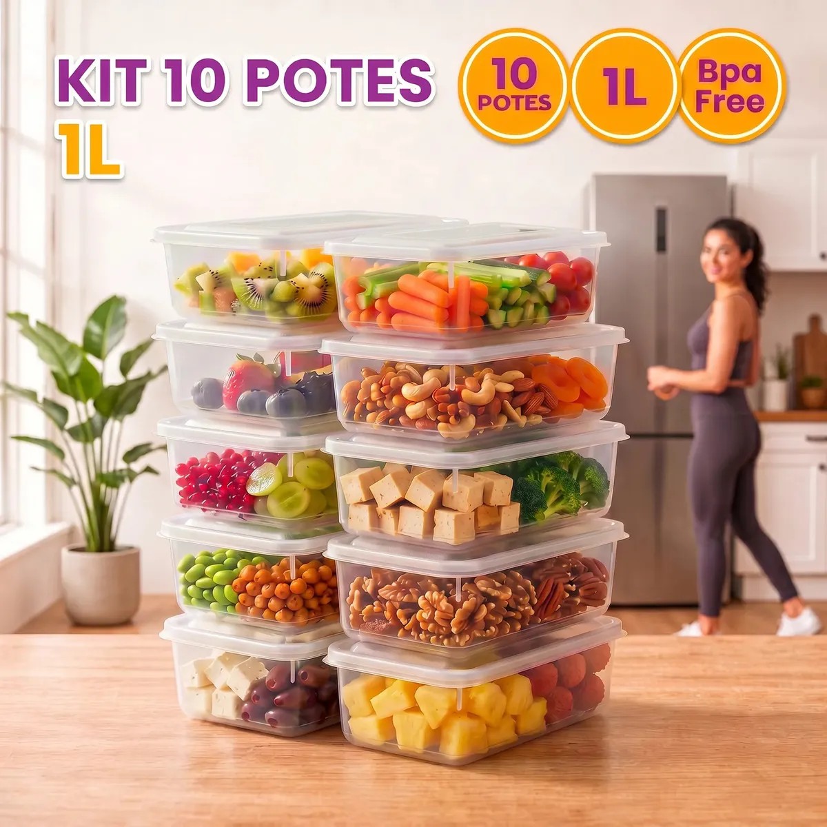 Kit 10 Potes 1 Litro Transparente