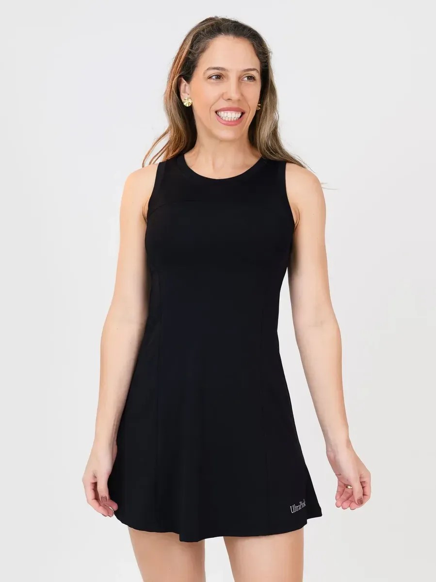 Vestido Beach Tennis E Padel Com Short Gessica Esportivo Preto Gg