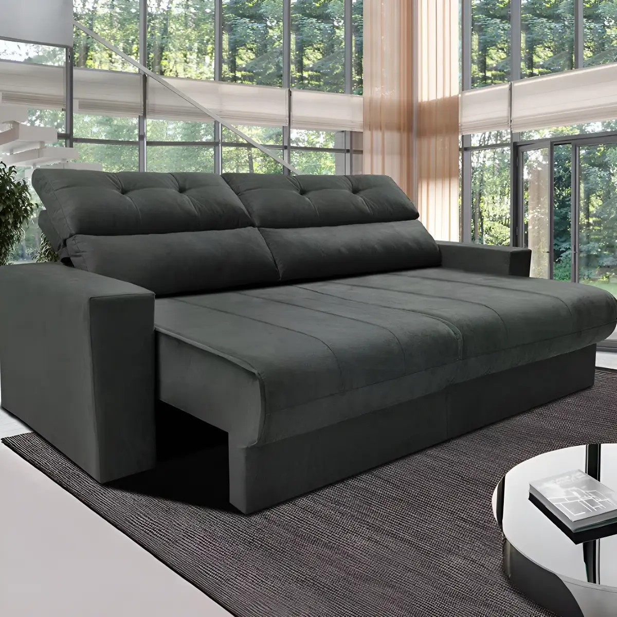 Sofá 3 Lugares Clean Retrátil Reclinável Cama Inbox - Cinza - Liso