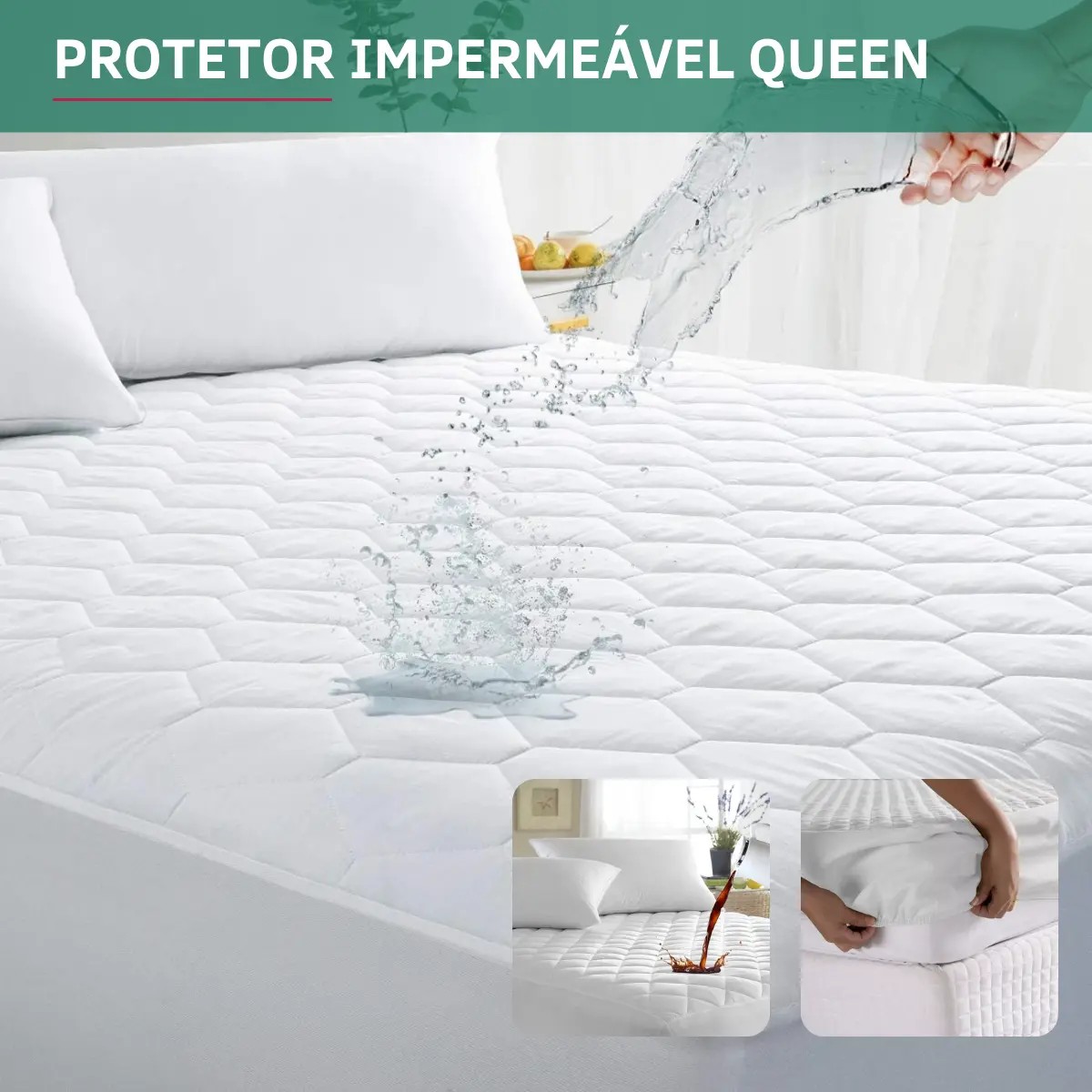 Capa Colchão Queen Padrão Impermeável Antialérgico Protetor Matelado Antiácaro Respirável Super Macio e Silencioso Branco