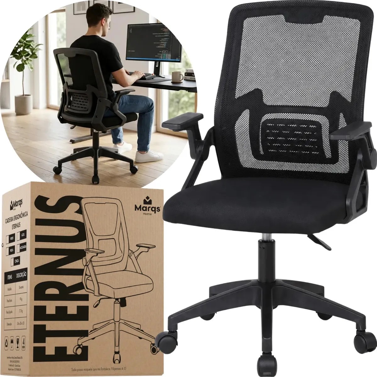 Cadeira De Escritório Ergonômica Nr17 Ethernus Marqs Home Giratória Resistente Reforçada