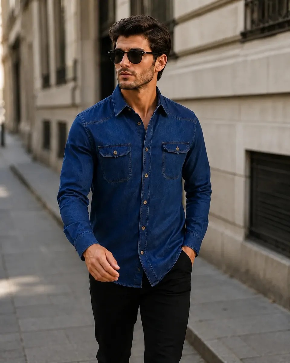 Camisa Jeans Masculina Social