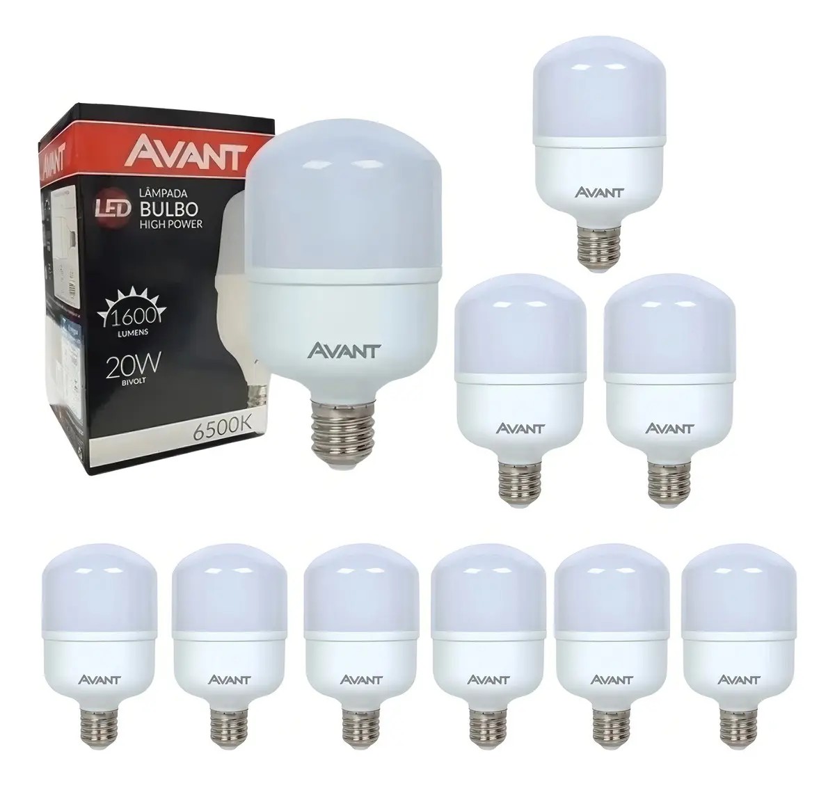 Kit 10 Lâmpadas LED 20W Bulbo 6500K Luz Branca Avant
