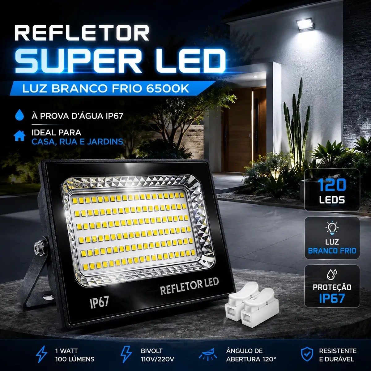 Kit 2 Refletores Super Led 400w Bivolt Prova D'água