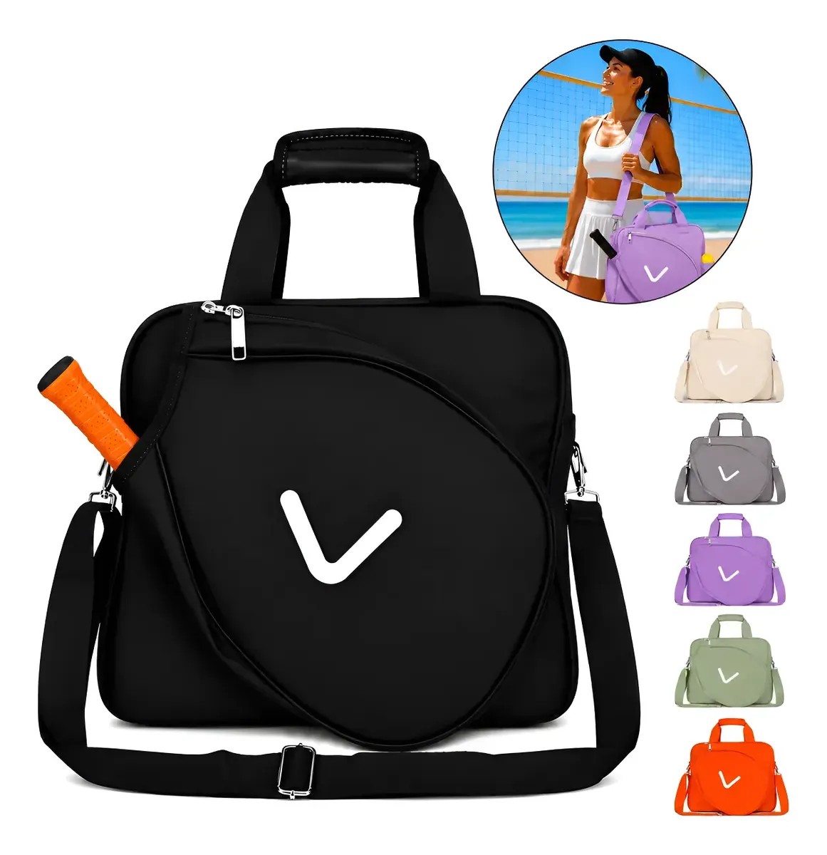 Bolsa Raqueteira Beach Tennis Impermeável Moderna Grande Preto