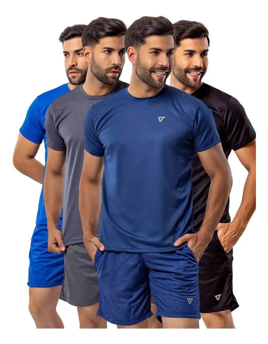 Kit 4 Conjuntos Dry Fit Masculino Camisas + Shorts Academia