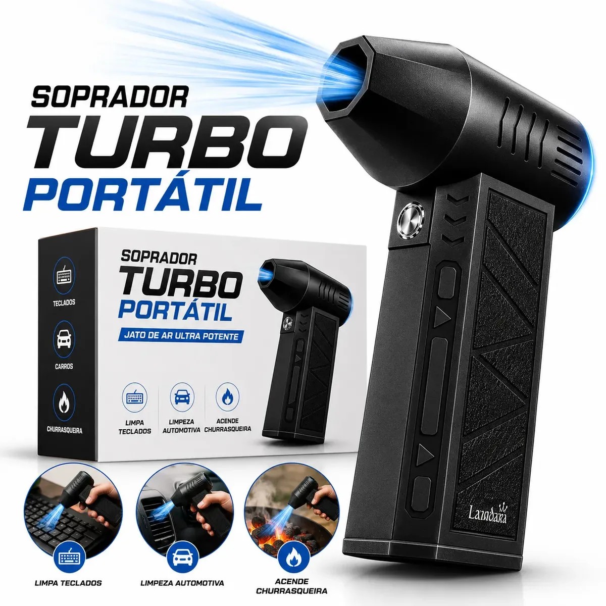Soprador De Ar Turbo Portátil Sem Fio 200W 6000mAh