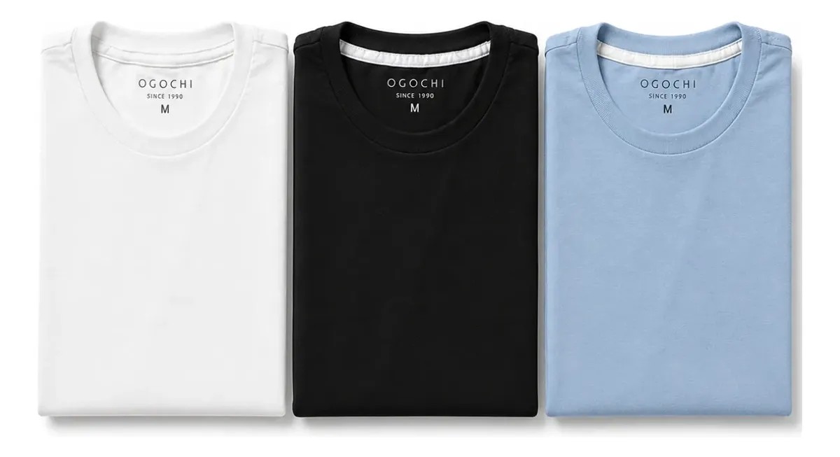 Kit 3 Camiseta Básica Ogochi Masculina Slim Algodão